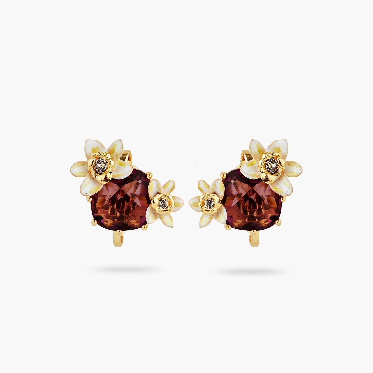 Faceted Crystal And Vanilla Flower Earrings | AQNC1021 - Les Nereides