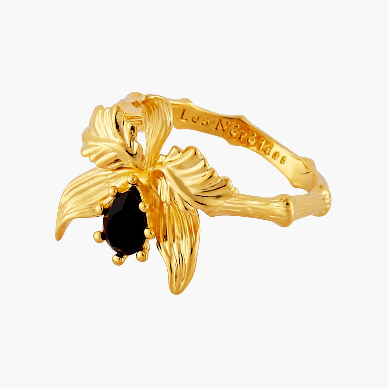 Flamboyant Orchid And Faceted Crystal Stone Adjustable Ring | AOOC6051 - Les Nereides