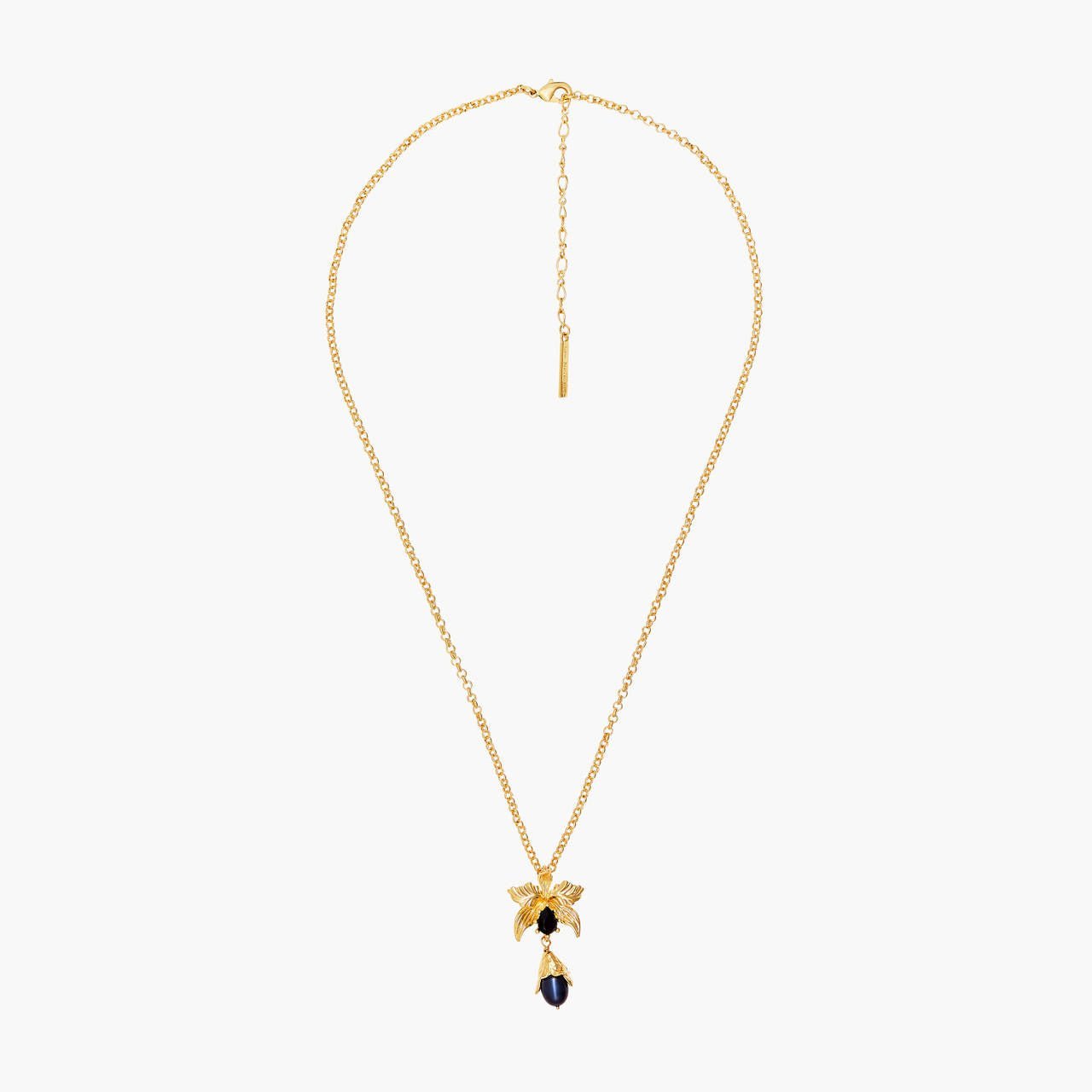 Flamboyant Orchid, Cut Crystals And Black Freshwater Pearls Pendant Necklace | AOOC3081 - Les Nereides