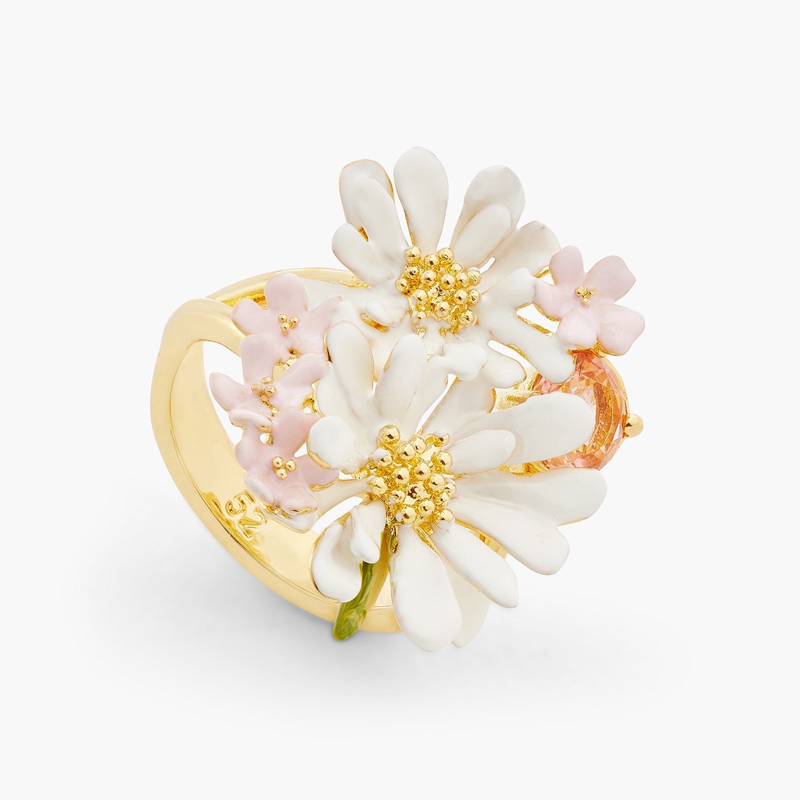 Flower Bouquet And Round Stone Cocktail Ring | ATBP6031 - Les Nereides