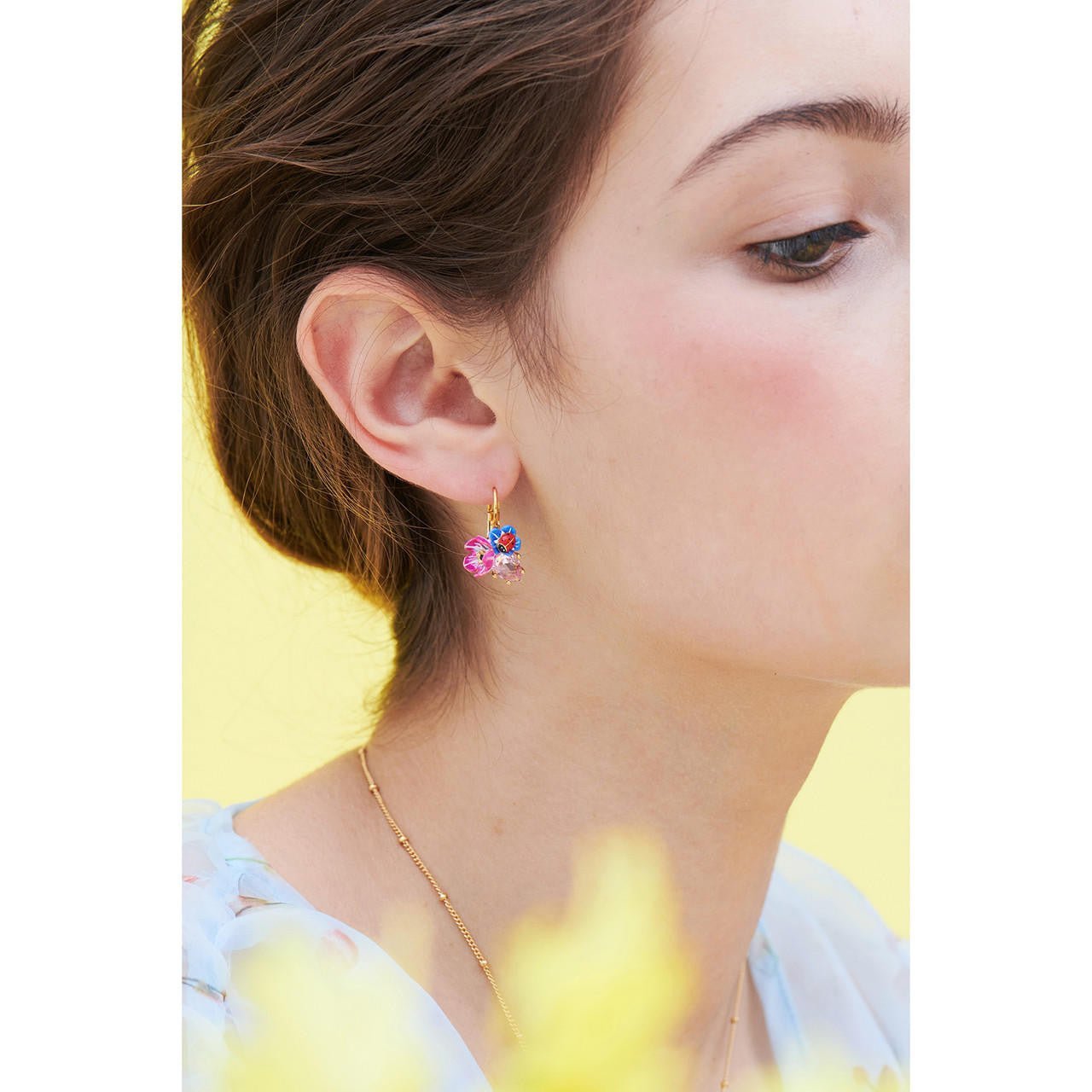 Flowers And Ladybirds Faceted Crystal Petal Earrings | ANBM1041 - Les Nereides