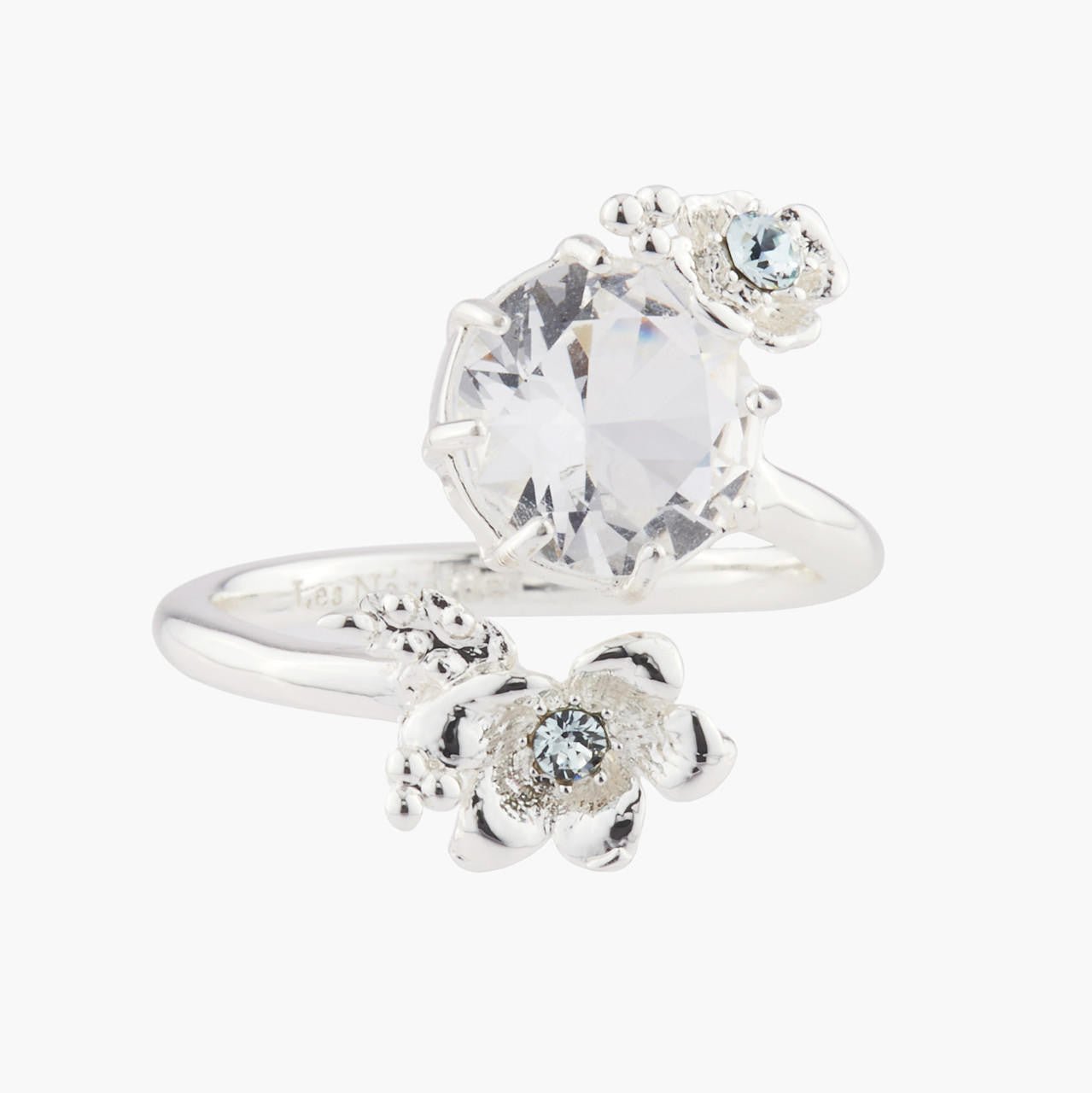 Flowers On Transparent Faceted Stone Adjustable Rings | Akjv6032 - Les Nereides