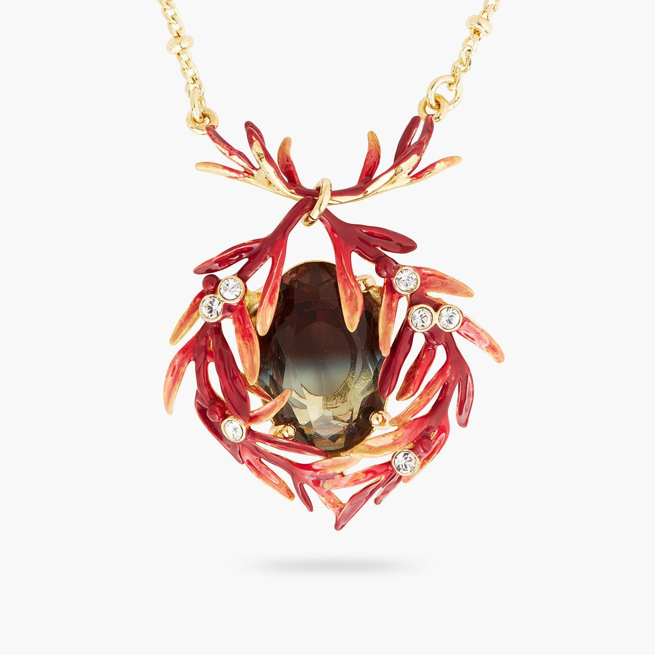 Foliage, Stones And Small Crystals Pendant Necklace | AQPS3051 - Les Nereides