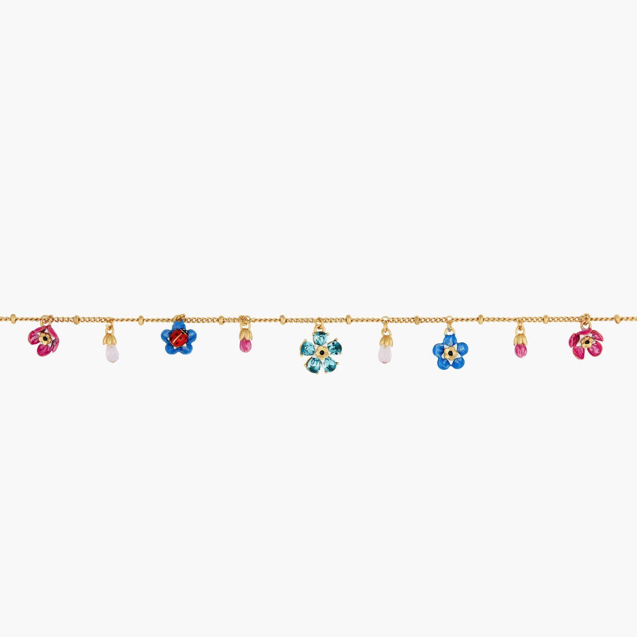 Forget - Me - Not And Ladybird Faceted Crystal Flower Charm Bracelet | ANBM2021 - Les Nereides