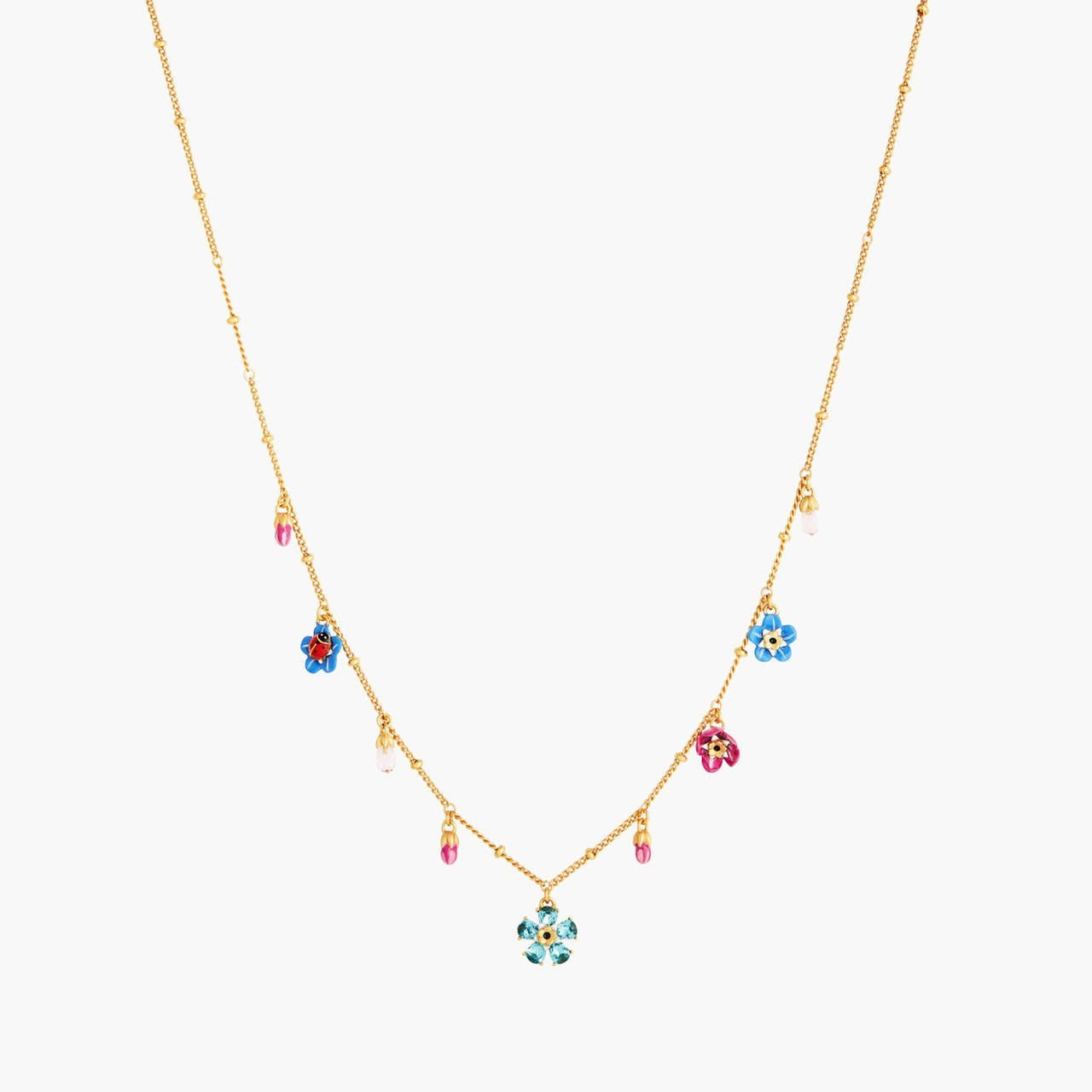 Forget - Me - Not And Ladybird Faceted Crystal Thin Necklace | ANBM3021 - Les Nereides