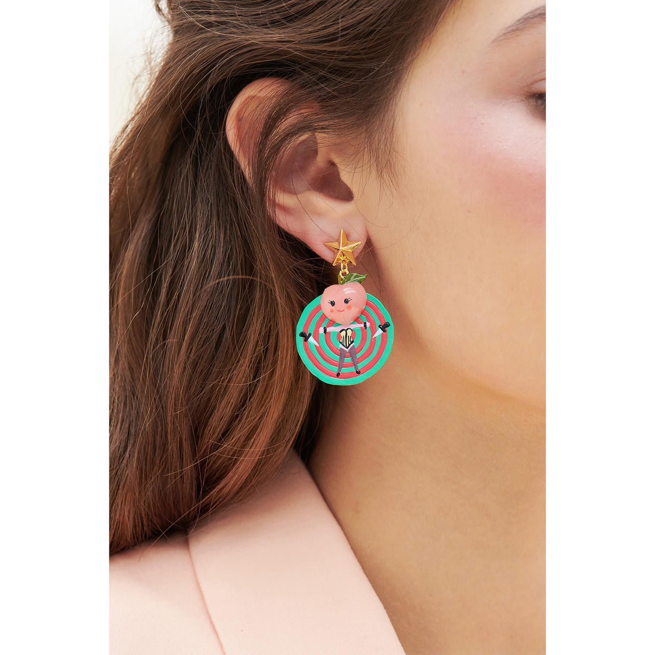 Fruit Circus Peach, Knife And Target Earrings | ANFC1041 - Les Nereides