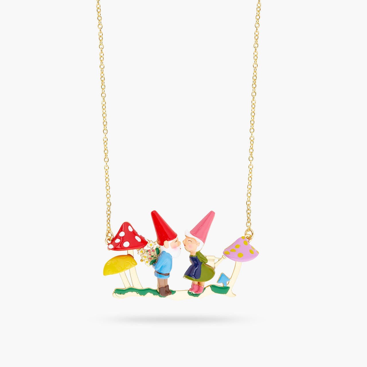 Garden Gnome Couple And Presents Statement Necklace | ARCP3071 - Les Nereides
