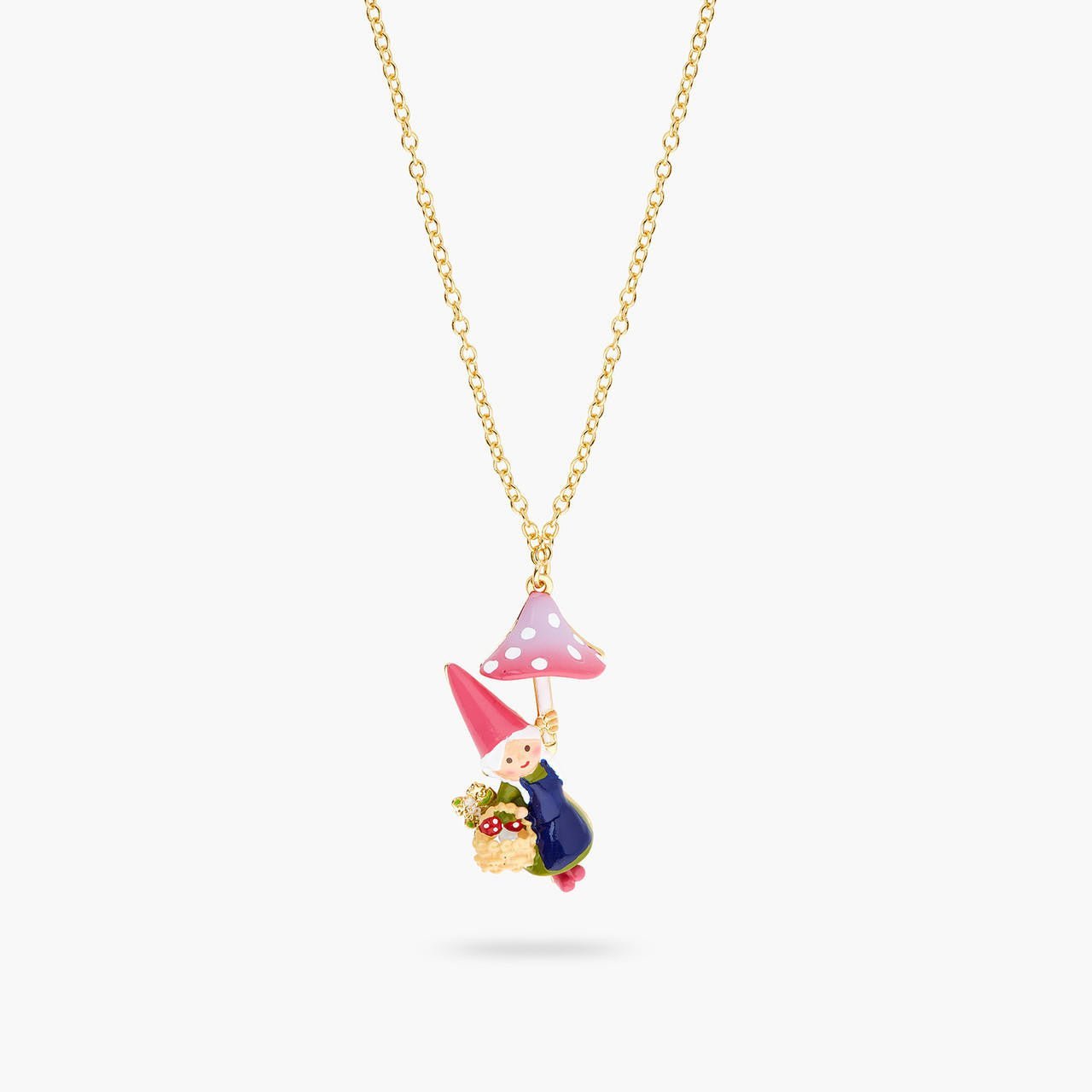 Garden Gnome Lady And Mushroom Picking Pendant Necklace | ARCP3121 - Les Nereides