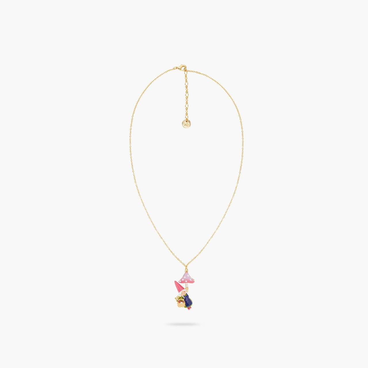 Garden Gnome Lady And Mushroom Picking Pendant Necklace | ARCP3121 - Les Nereides