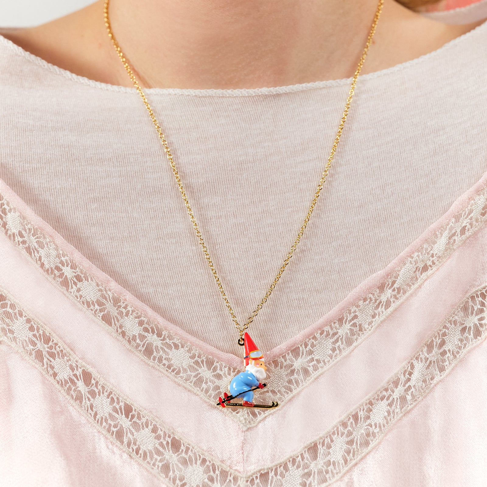 Garden Gnomes And Ski Pendant Necklace | ASCP3101 - Les Nereides