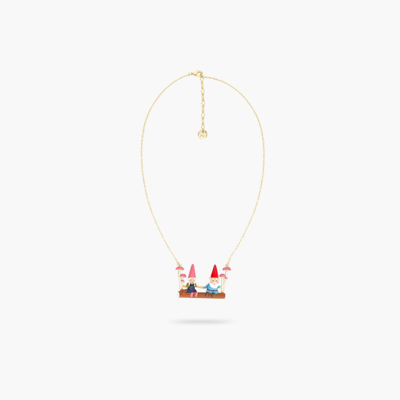 Garden Gnomes On A Swing Statement Necklace | ARCP3081 - Les Nereides