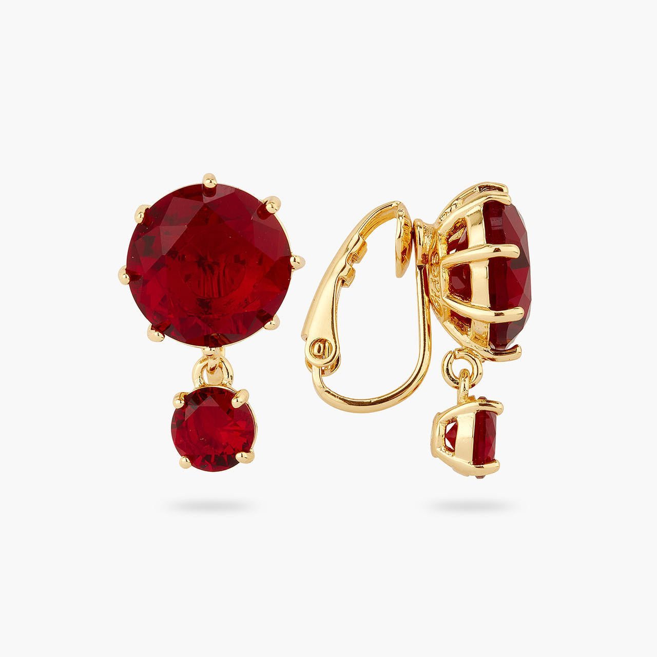 Garnet Red Diamantine 2 Stone Earrings | AQLD1261 - Les Nereides