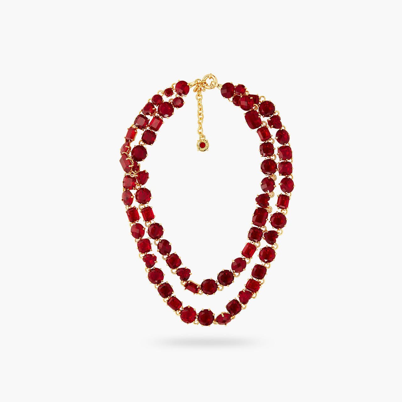 Garnet Red Diamantine Luxurious Two Row Necklace | AQLD3551 - Les Nereides