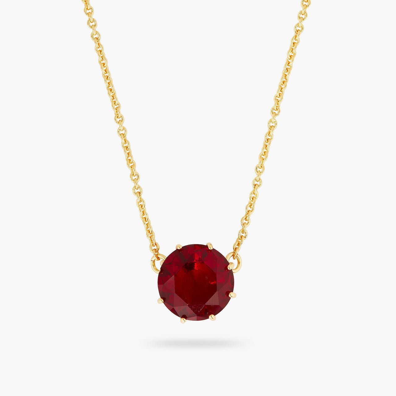 Garnet Red Diamantine Round Pendant Necklace | AQLD3011 - Les Nereides