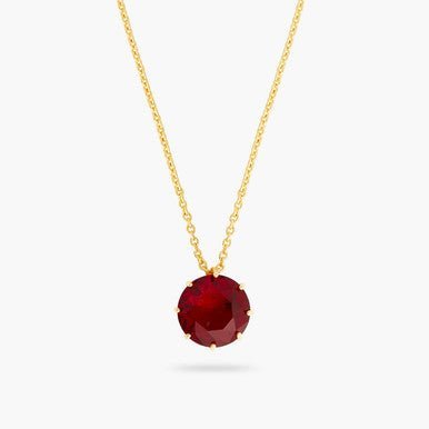 Garnet Red Diamantine Round Stone Long Necklace | AQLD3331 - Les Nereides