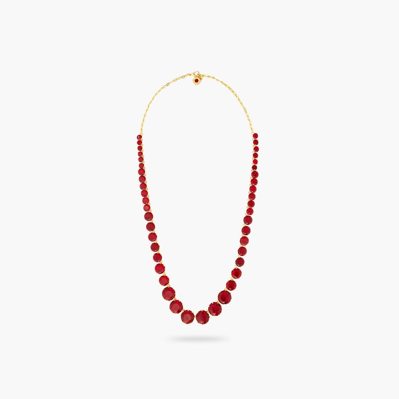 Garnet Red Diamantine Round Stone Long Necklace | AQLD3511 - Les Nereides