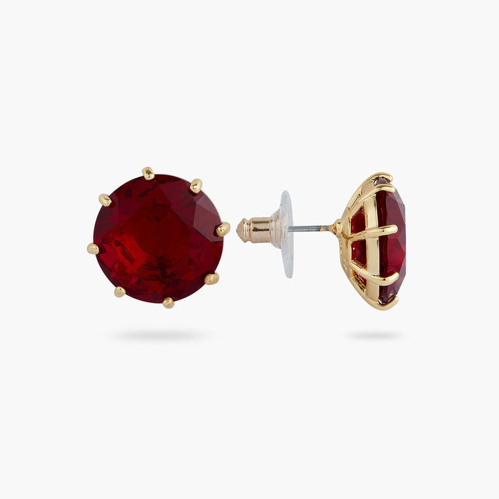 Garnet Red Diamantine Round Stone Sleeper Earrings | AQLD1401 - Les Nereides