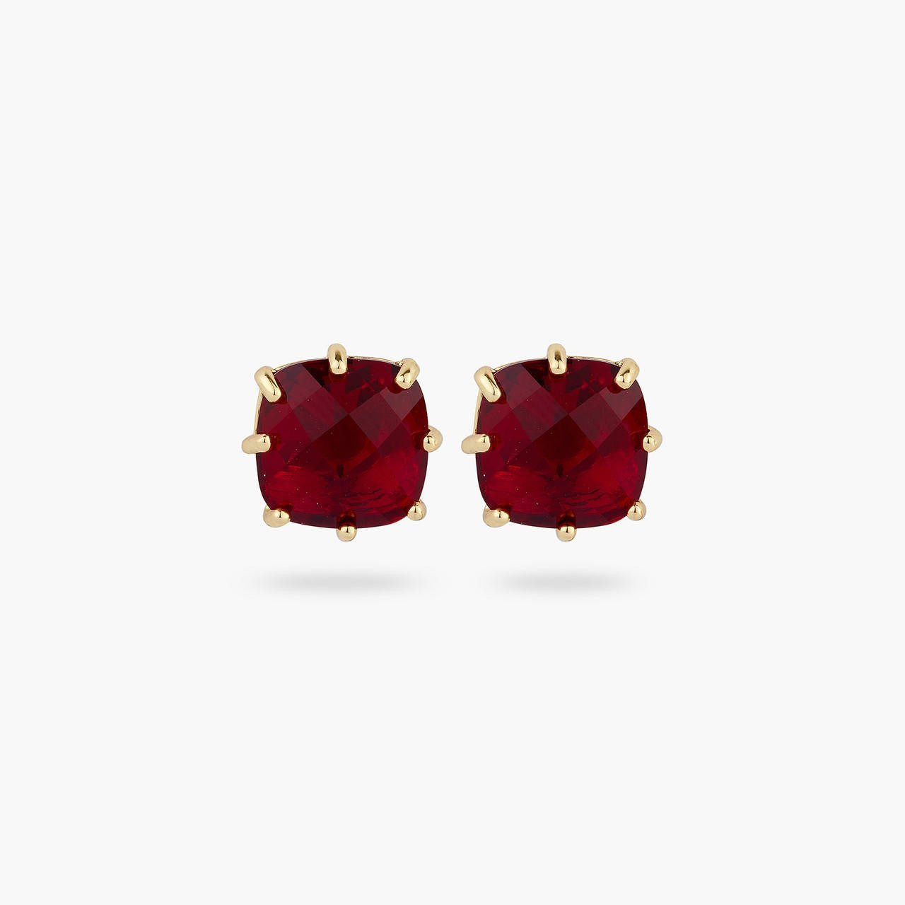 Garnet Red Diamantine Square Stone Earrings | AQLD1011 - Les Nereides