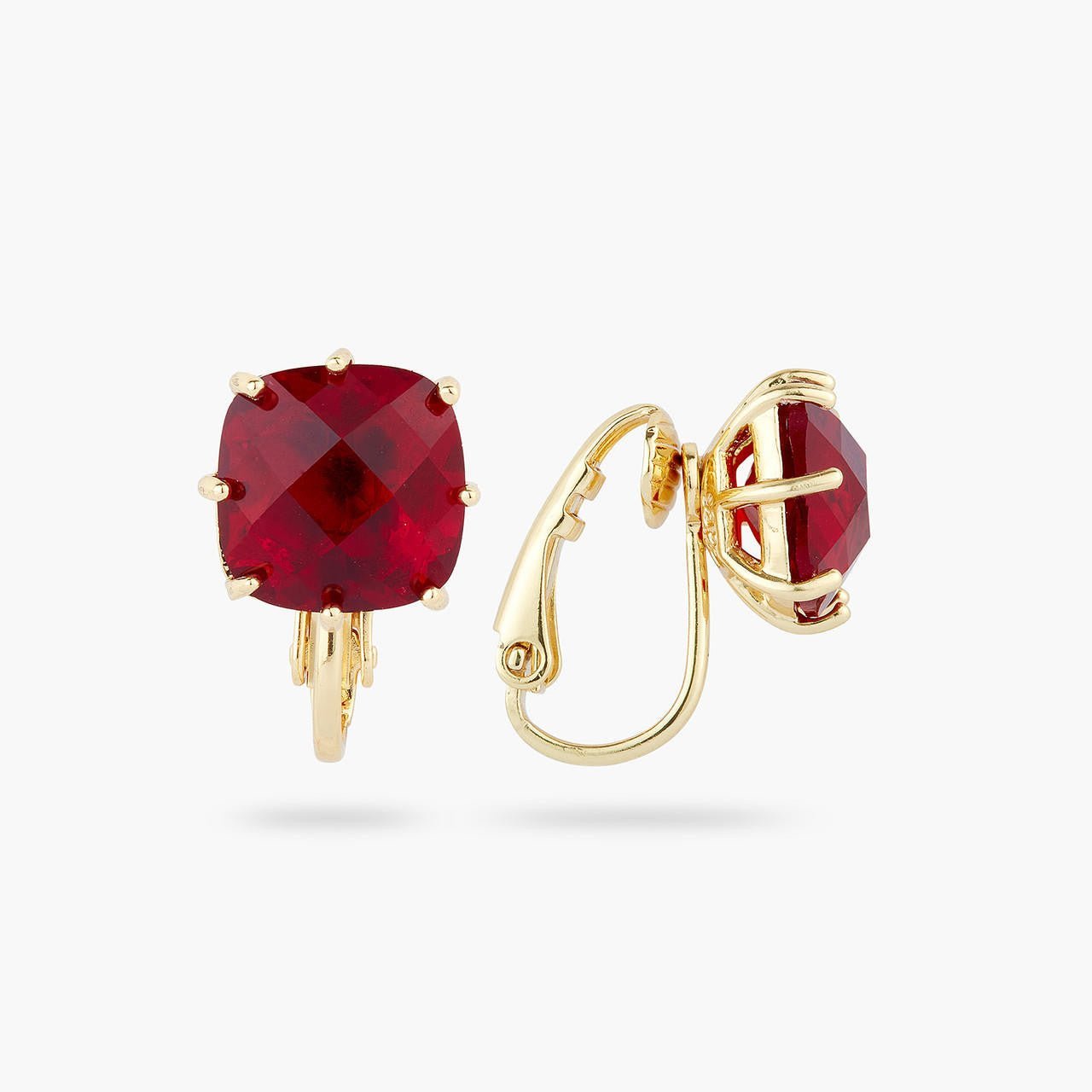 Garnet Red Diamantine Square Stone Earrings | AQLD1011 - Les Nereides