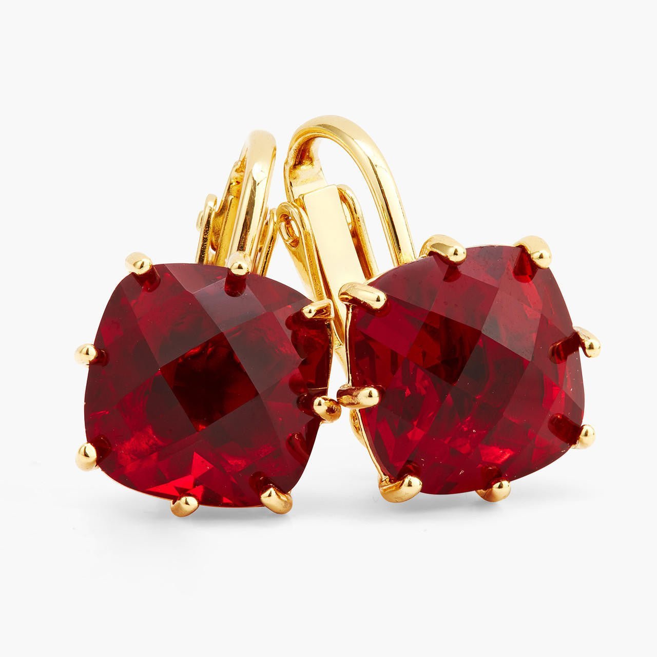 Garnet Red Diamantine Square Stone Earrings | AQLD1011 - Les Nereides