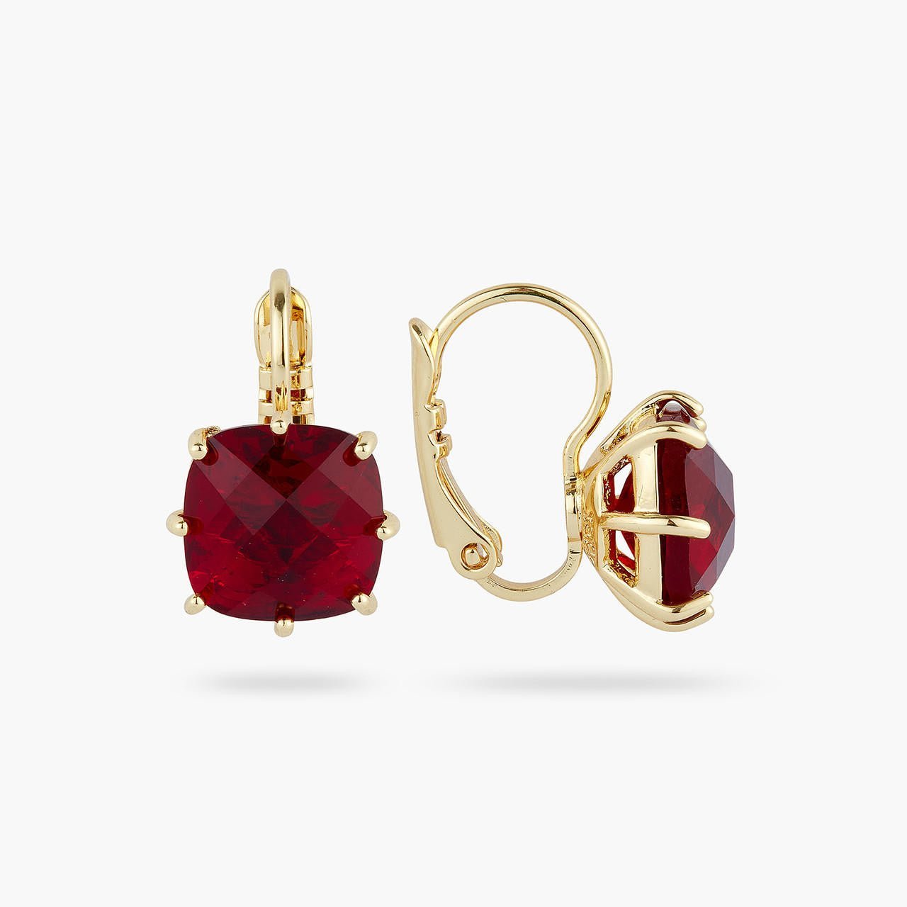 Garnet Red Diamantine Square Stone Earrings | AQLD1011 - Les Nereides