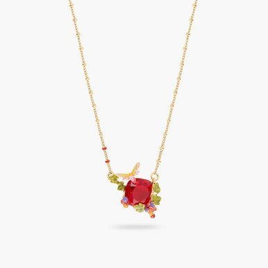 Garnet Red Faceted Stone And Butterfly Pendant Necklace | AQVT3051 - Les Nereides