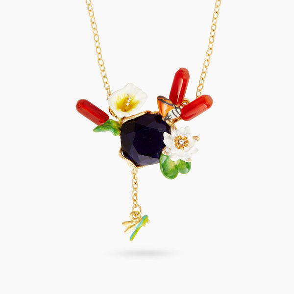 Giverny Water Garden And Blue Stone Statement Necklace | AQJF3031 - Les Nereides