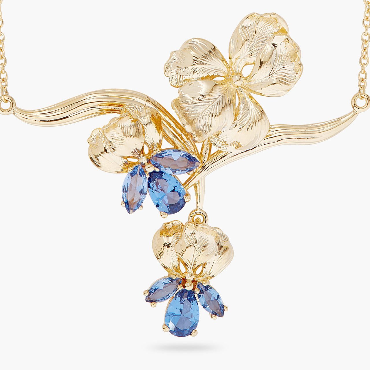 Gold Iris And Blue Crystal Statement Necklace | ARNF3031 - Les Nereides