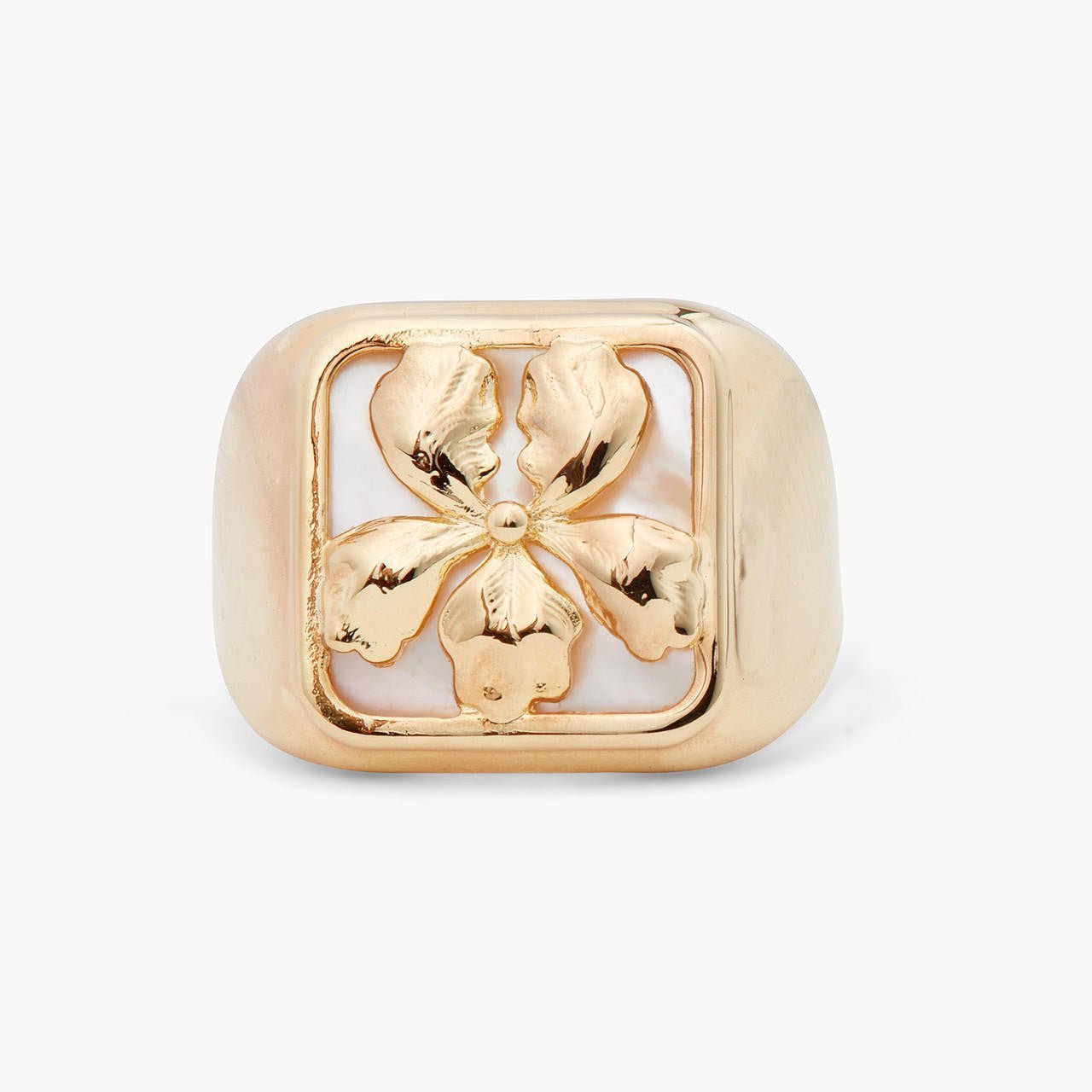 Gold Iris On Mother Of Pearl Plate Ring | ARNF6021 - Les Nereides