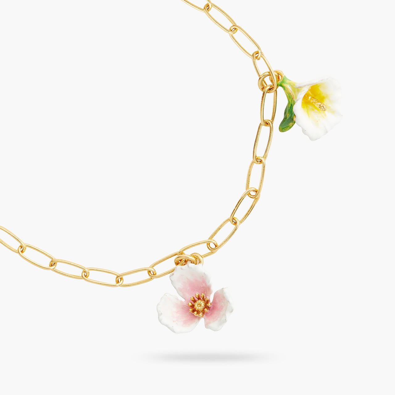 Gold - Plated Links And Flower Pendant Bracelet | AQJF2021 - Les Nereides