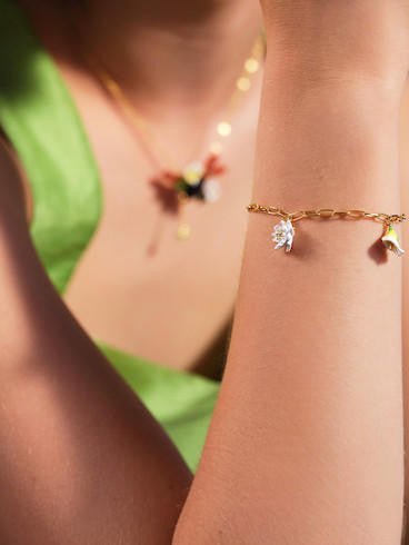 Gold - Plated Links And Flower Pendant Bracelet | AQJF2021 - Les Nereides