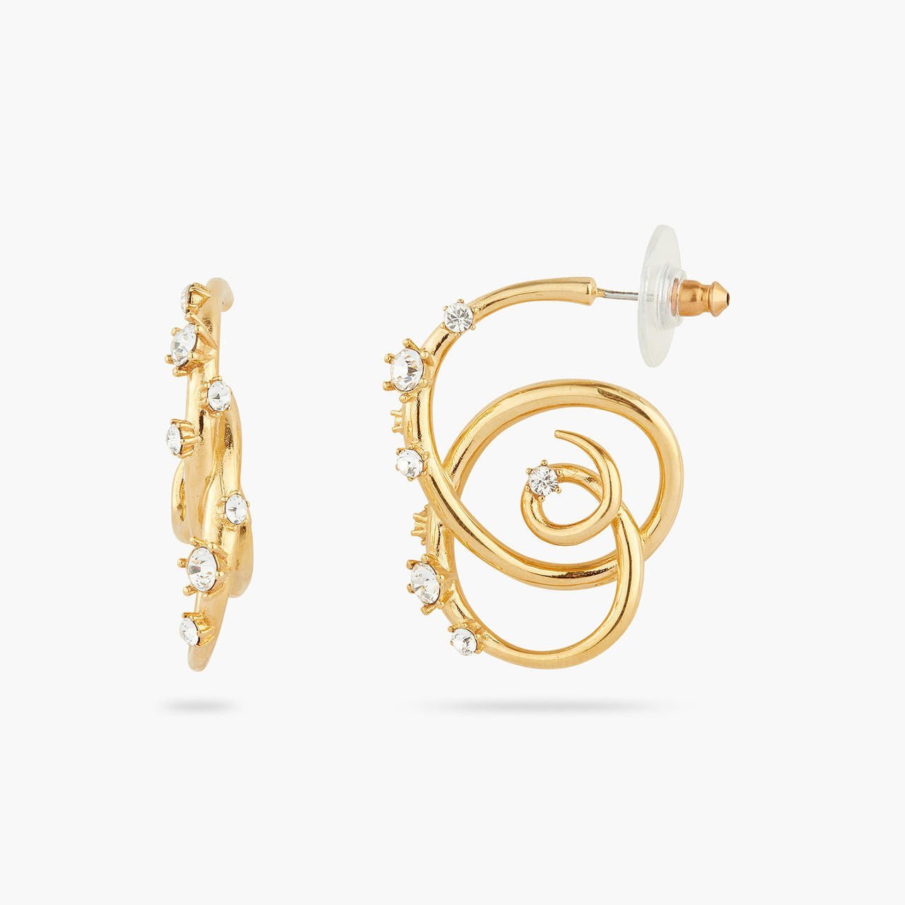 Gold - Plated Vine And Cut Crystal Hoop Earrings | AQVT1101 - Les Nereides