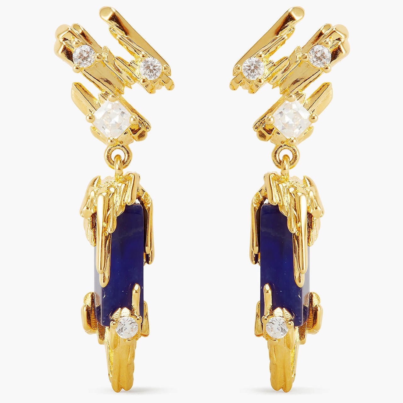 Gold Rock And Sodalite Post Earrings | APTM1041 - Les Nereides