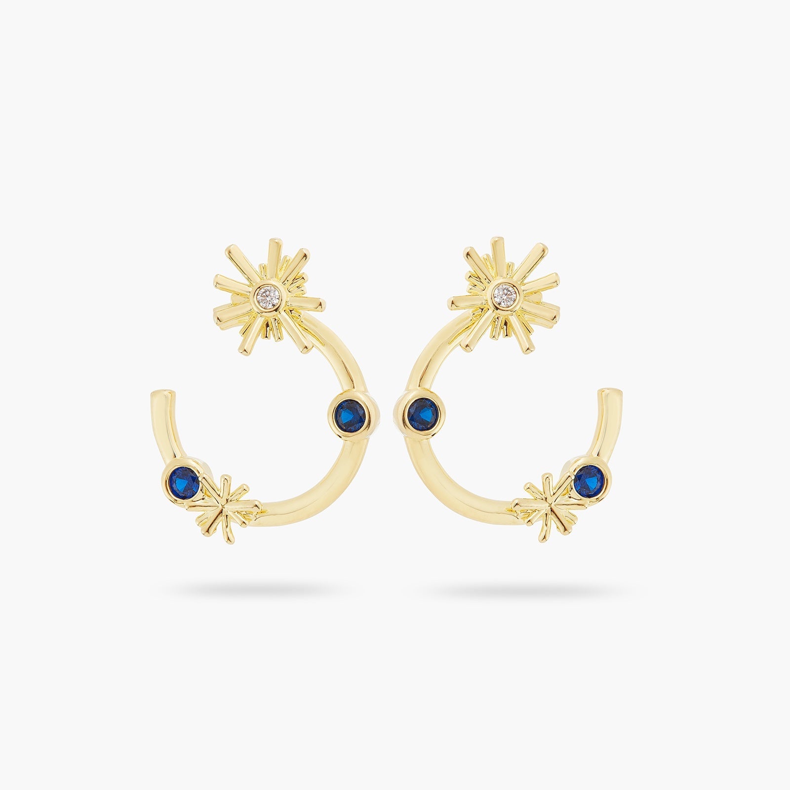 Gold Stars And Midnight Blue Stone Hoop Earrings | ATET1021 - Les Nereides