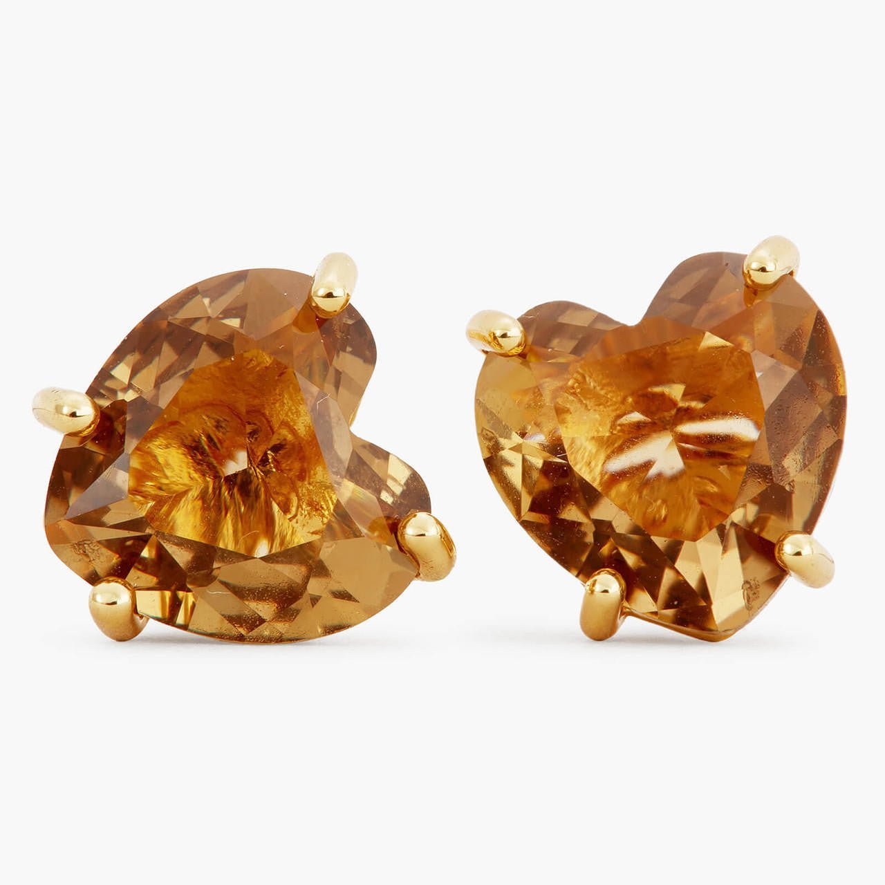 Golden Brown Diamantine Heart Sleeper Earrings | APLD1451 - Les Nereides