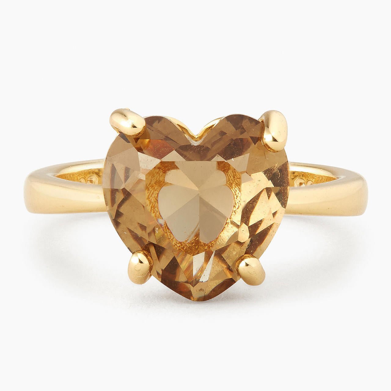 Golden Brown Diamantine Heart Solitaire Ring | APLD6171 - Les Nereides