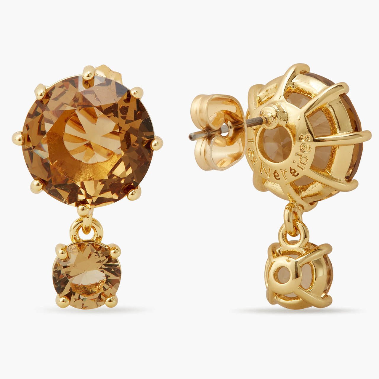 Golden Brown Diamantine Round Earrings | APLD1261 - Les Nereides
