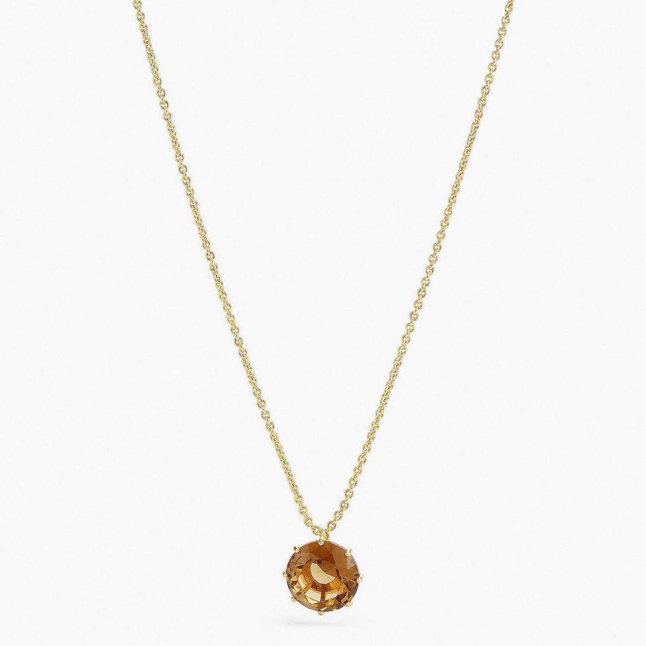 Golden Brown Diamantine Round Stone Long Necklace | APLD3331 - Les Nereides