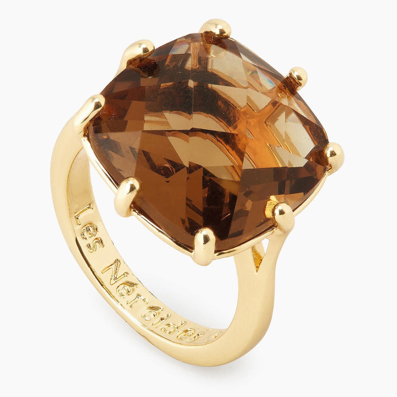 Golden Brown Diamantine Square Solitaire Ring | APLD6021 - Les Nereides