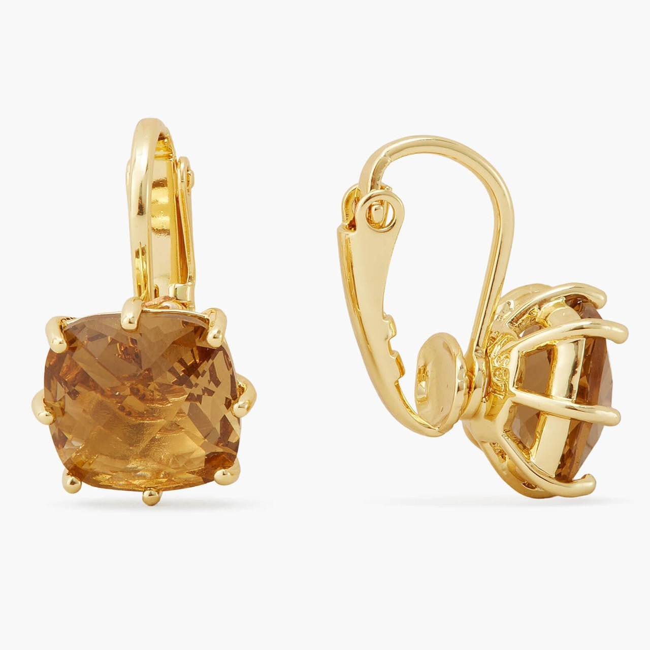 Golden Brown Diamantine Square Stone Earrings | APLD1011 - Les Nereides
