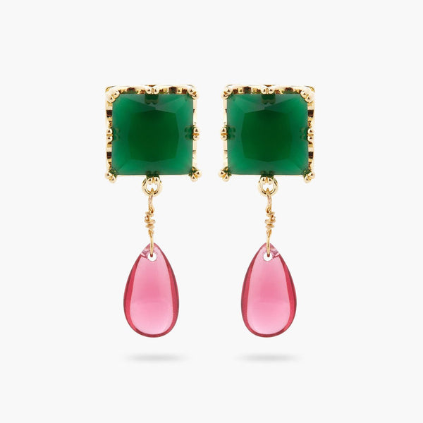 Green Square Stone And Bead Earrings | ARCL1051 - Les Nereides