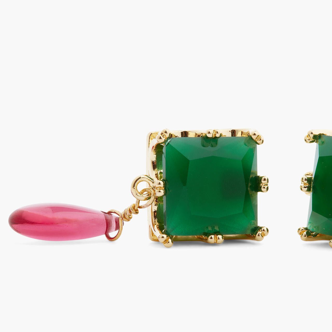 Green Square Stone And Bead Earrings | ARCL1051 - Les Nereides