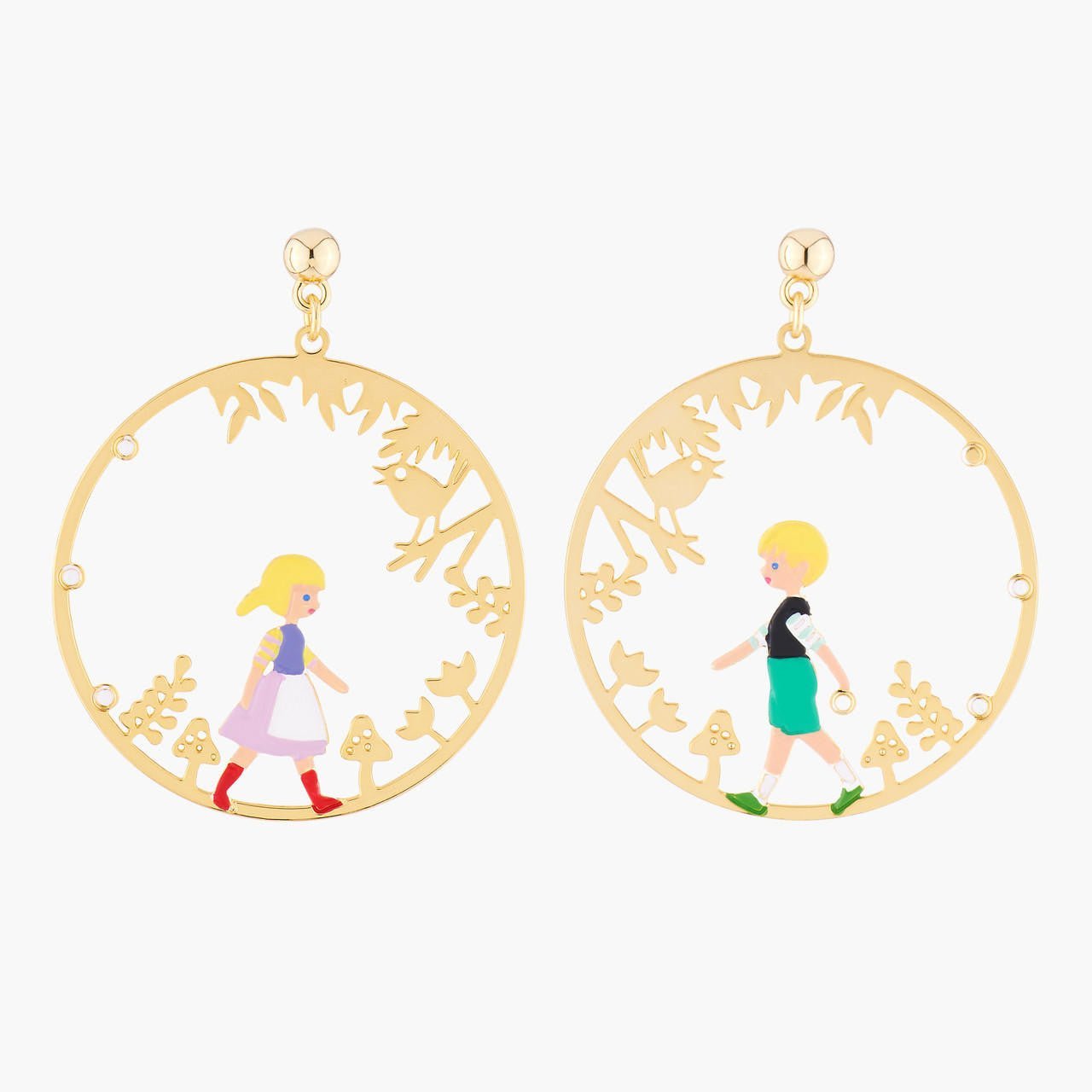 Hansel And Gretel In Theé Forest Asymmetrical Creoles Earrings | ALHG1071 - Les Nereides