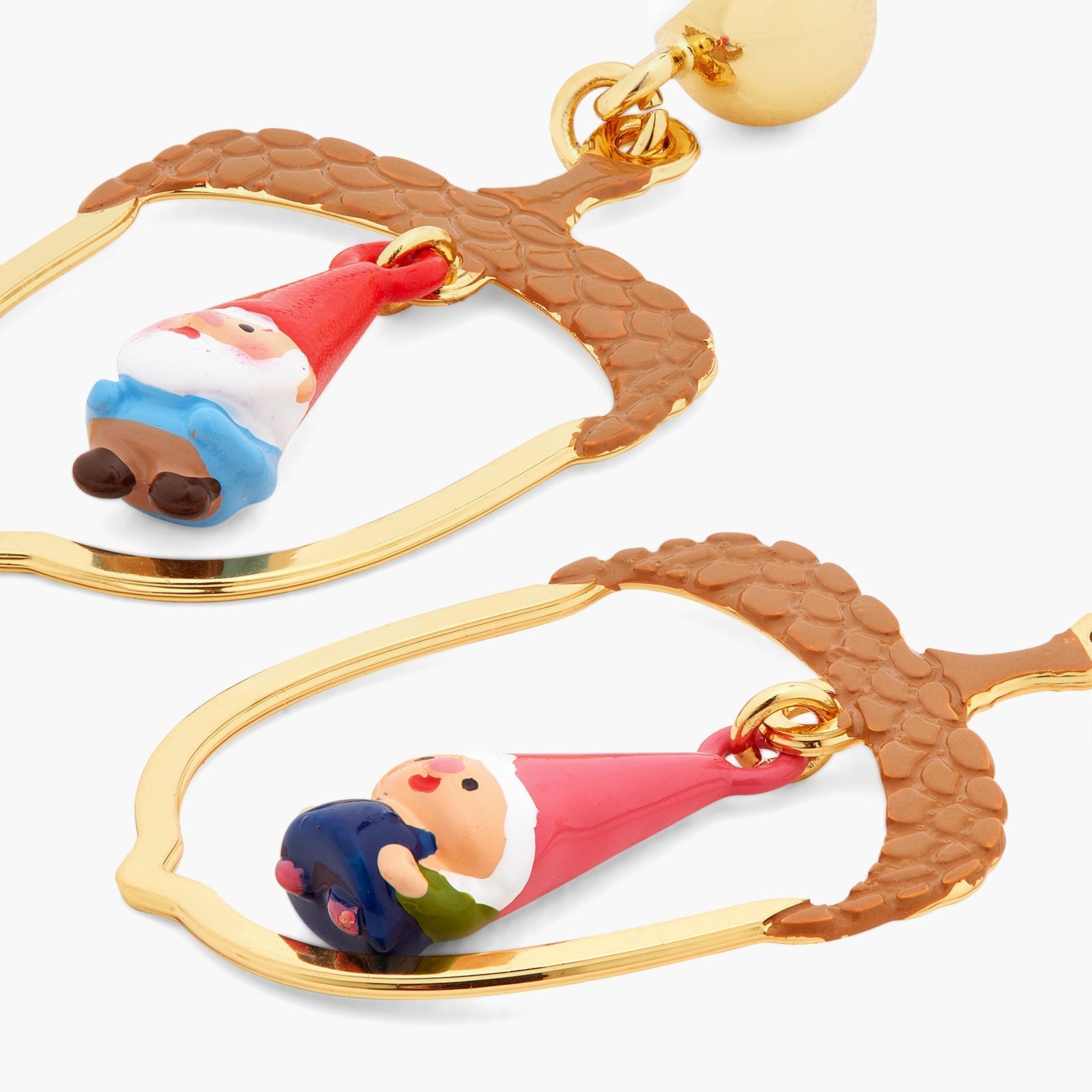 Hazelnut And Garden Gnome Asymmetrical Earrings | ASCP1011 - Les Nereides