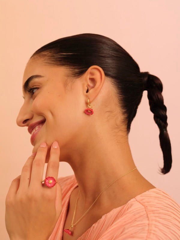 Hoop Earring And Red Flower | APCP1121 - Les Nereides