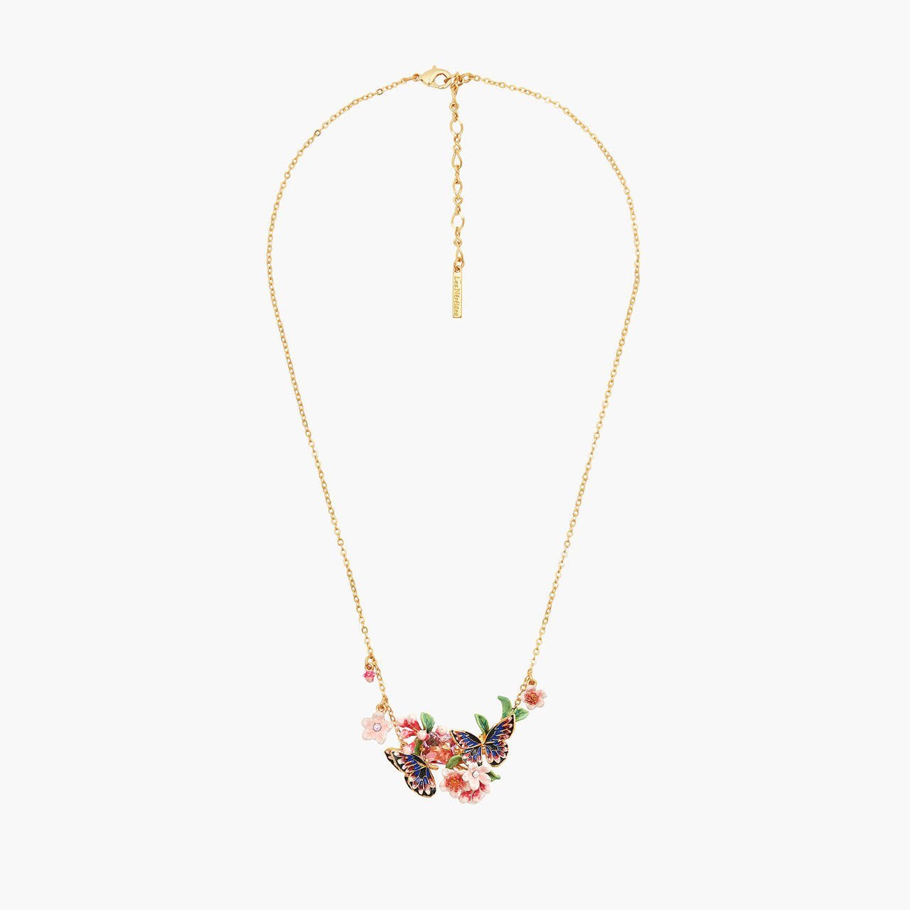 Japanese Emperor Butterfly And Cherry Blossom Double Collar Necklace | ANHA3011 - Les Nereides