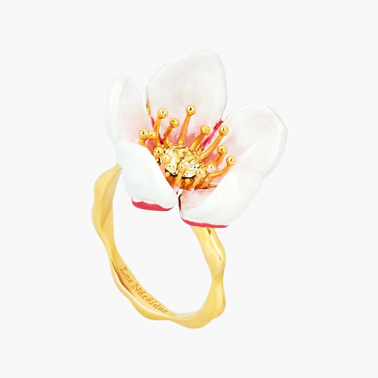 Japanese White Cherry Blossom And Petals Adjustable Rings | ANHA6061 - Les Nereides