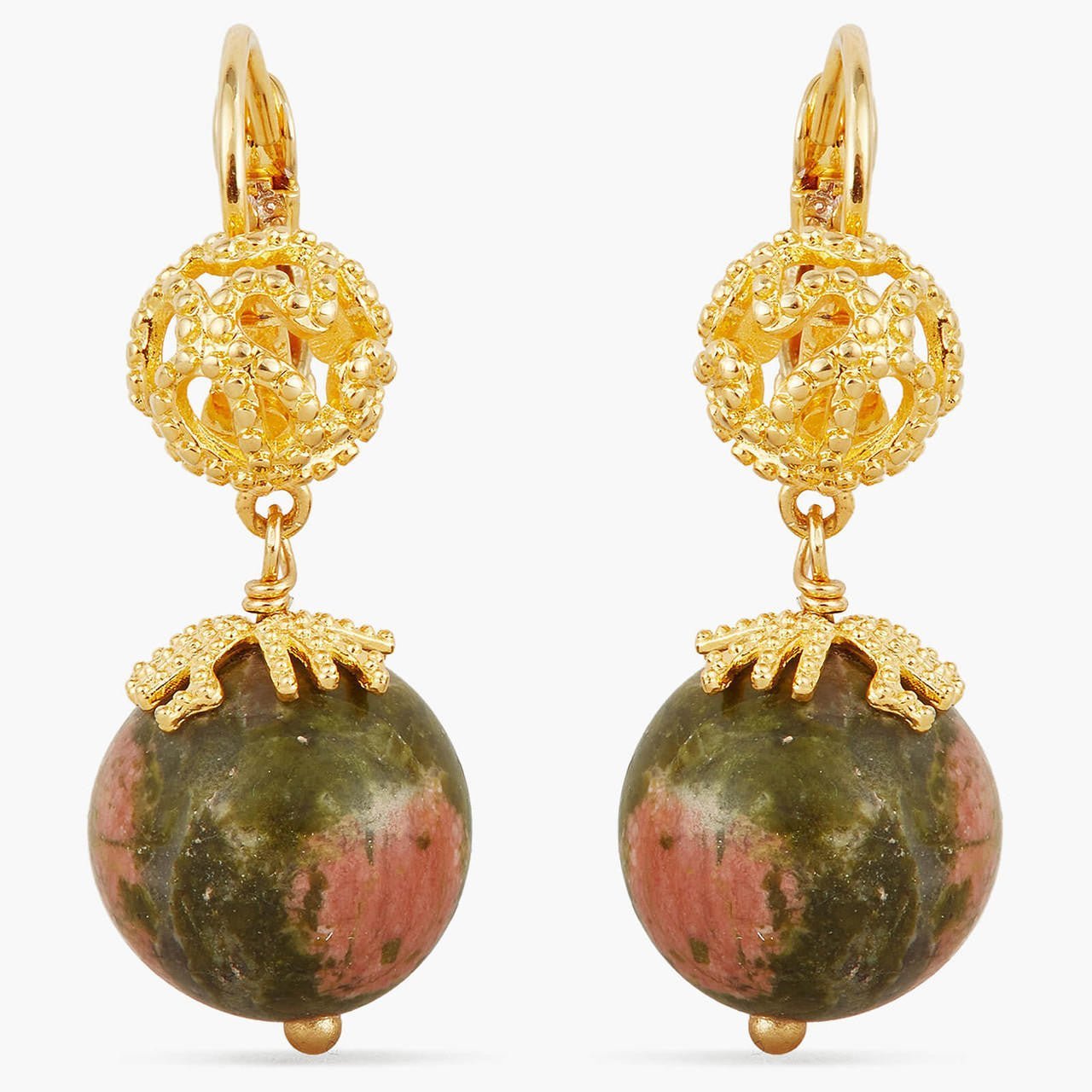 Jasper And Gold Bead Sleeper Earrings | APTM1011 - Les Nereides