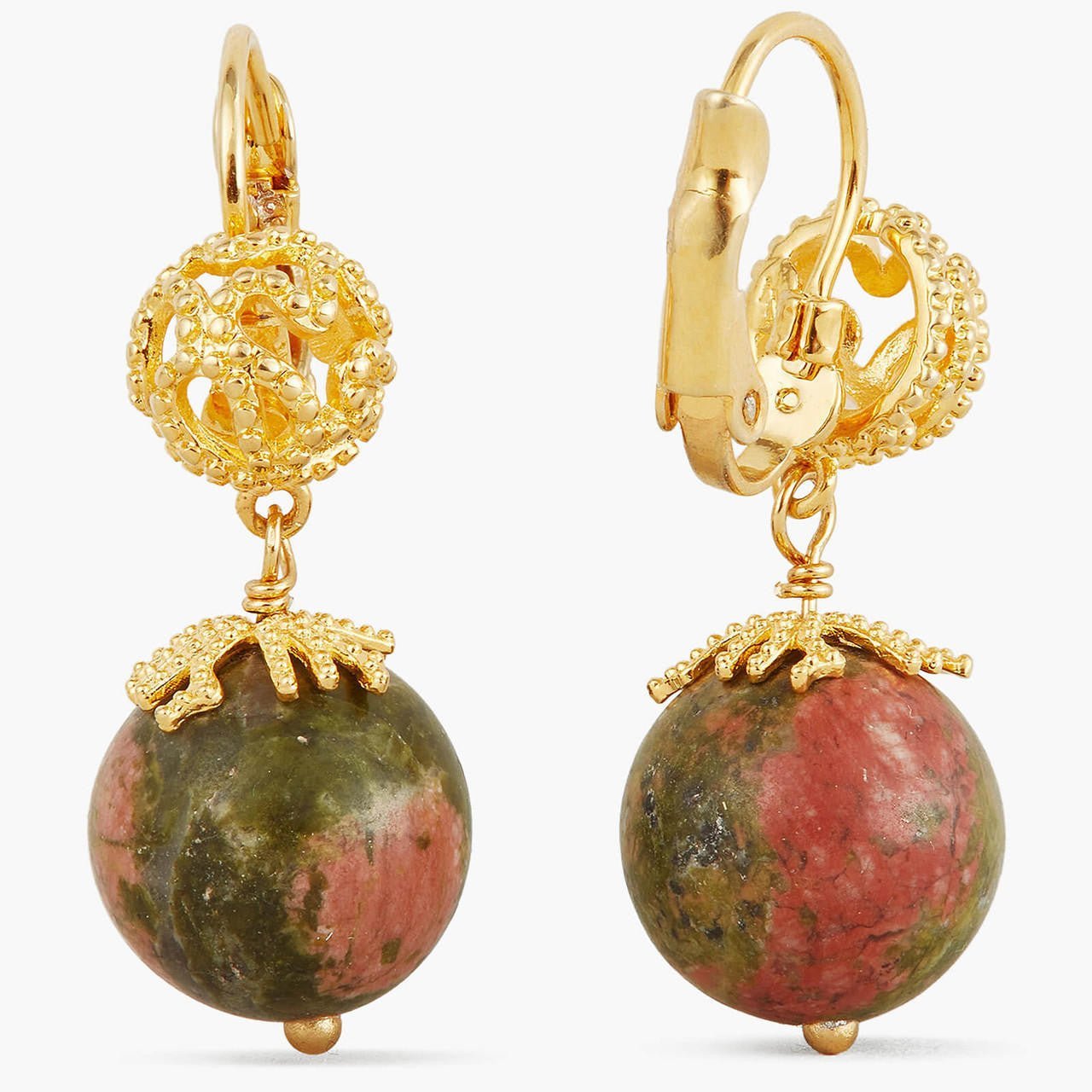 Jasper And Gold Bead Sleeper Earrings | APTM1011 - Les Nereides