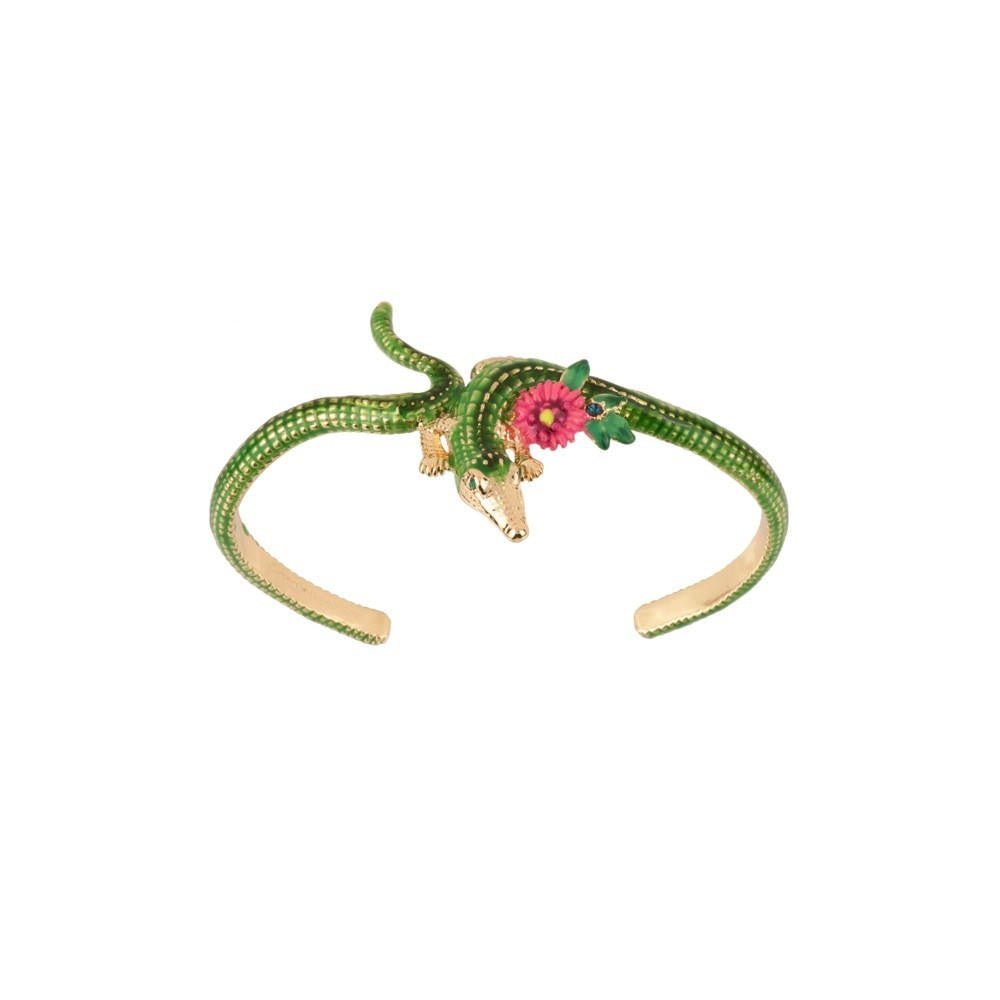 Jungle Tropicale Crocodile And Pink Flower Bracelet | ADJT2041 - Les Nereides